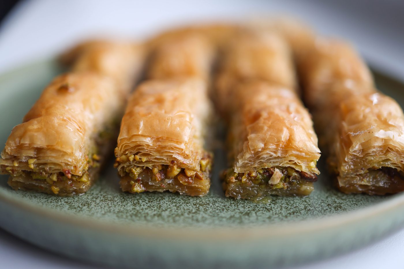 Close-up of pistachio baklava
